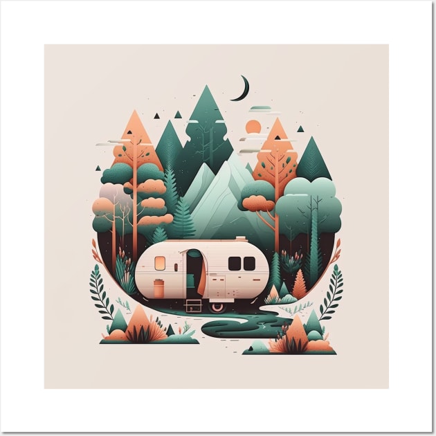 Camping Van, Adventure in the Forest Minimal Wall Art by dukito